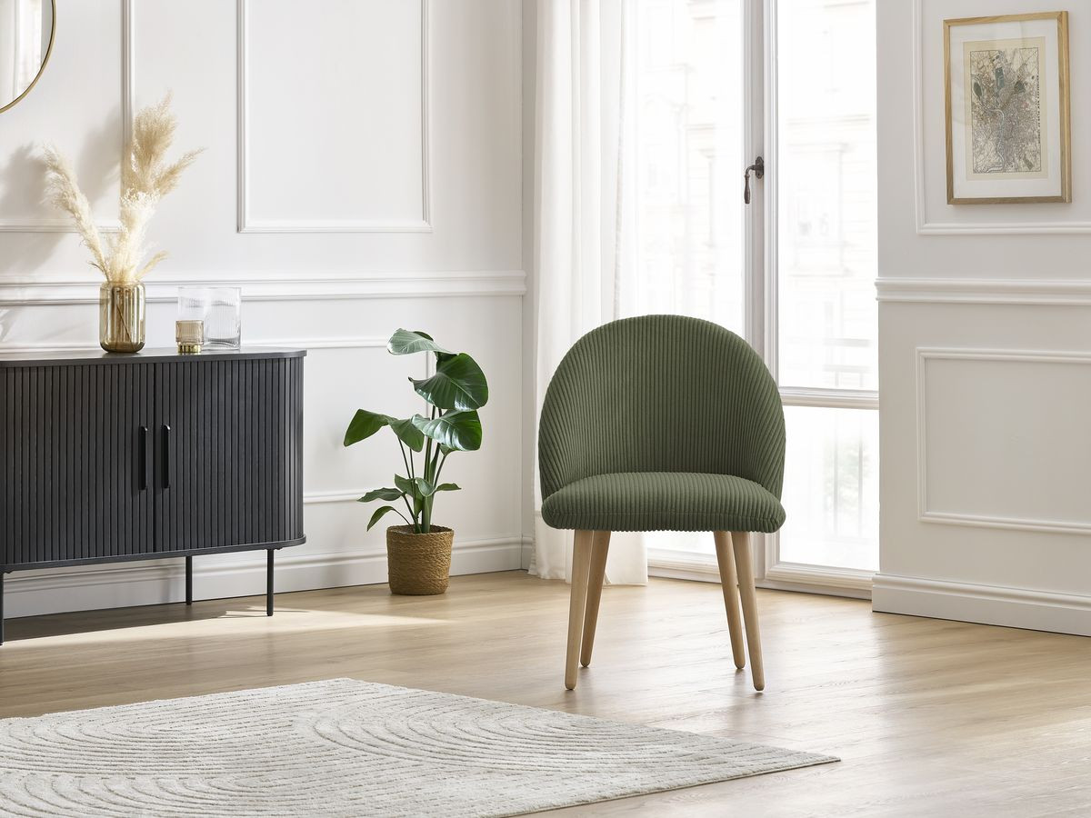 LALIE stoel in corduroy stof en Scandinavische houten poten