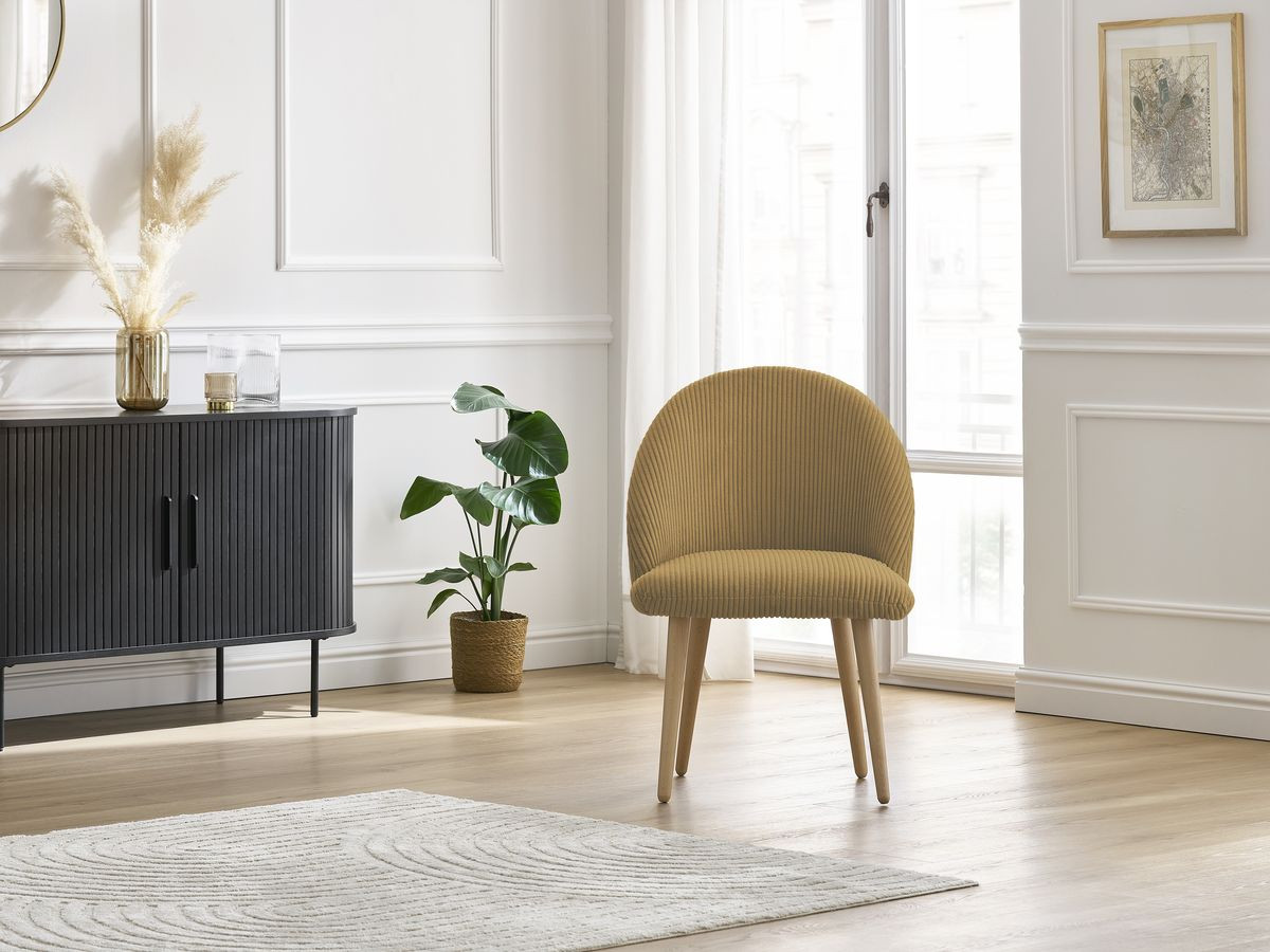 Chaise LALIE tissu velours côtelé et pieds scandinaves bois