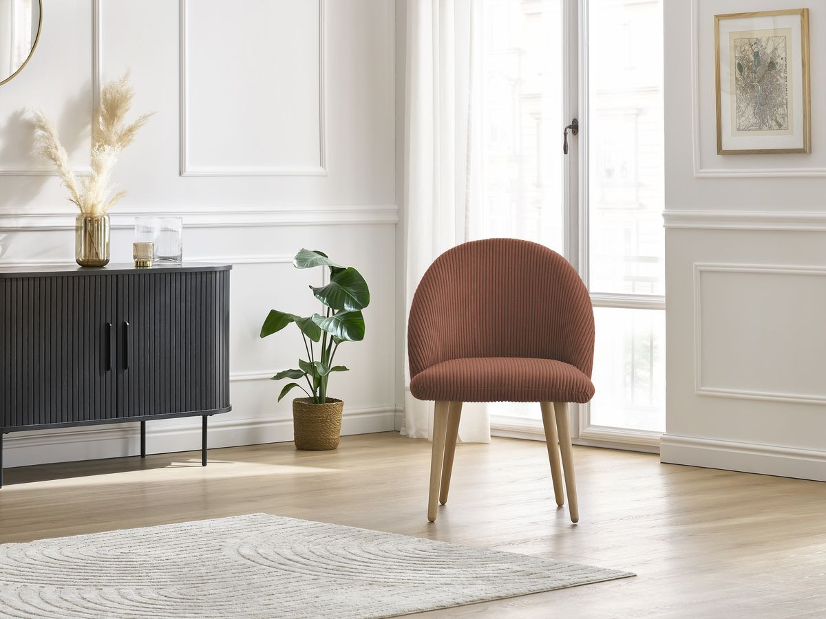 Chaise LALIE tissu velours côtelé et pieds scandinaves bois