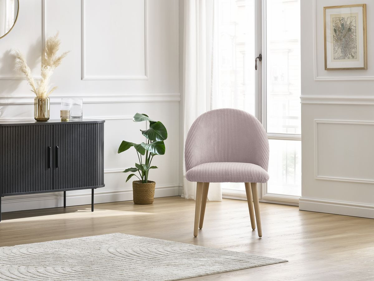 Chaise LALIE tissu velours côtelé et pieds scandinaves bois