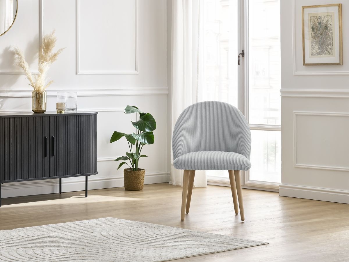 Chaise LALIE tissu velours côtelé et pieds scandinaves bois