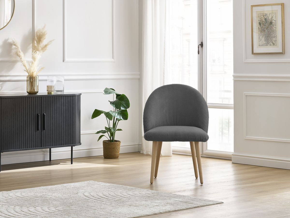Chaise LALIE tissu velours côtelé et pieds scandinaves bois