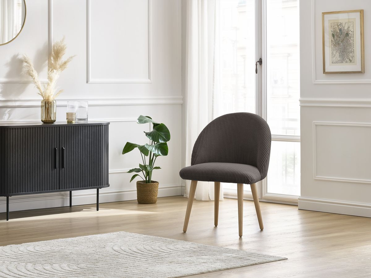 Chaise LALIE tissu velours côtelé et pieds scandinaves bois