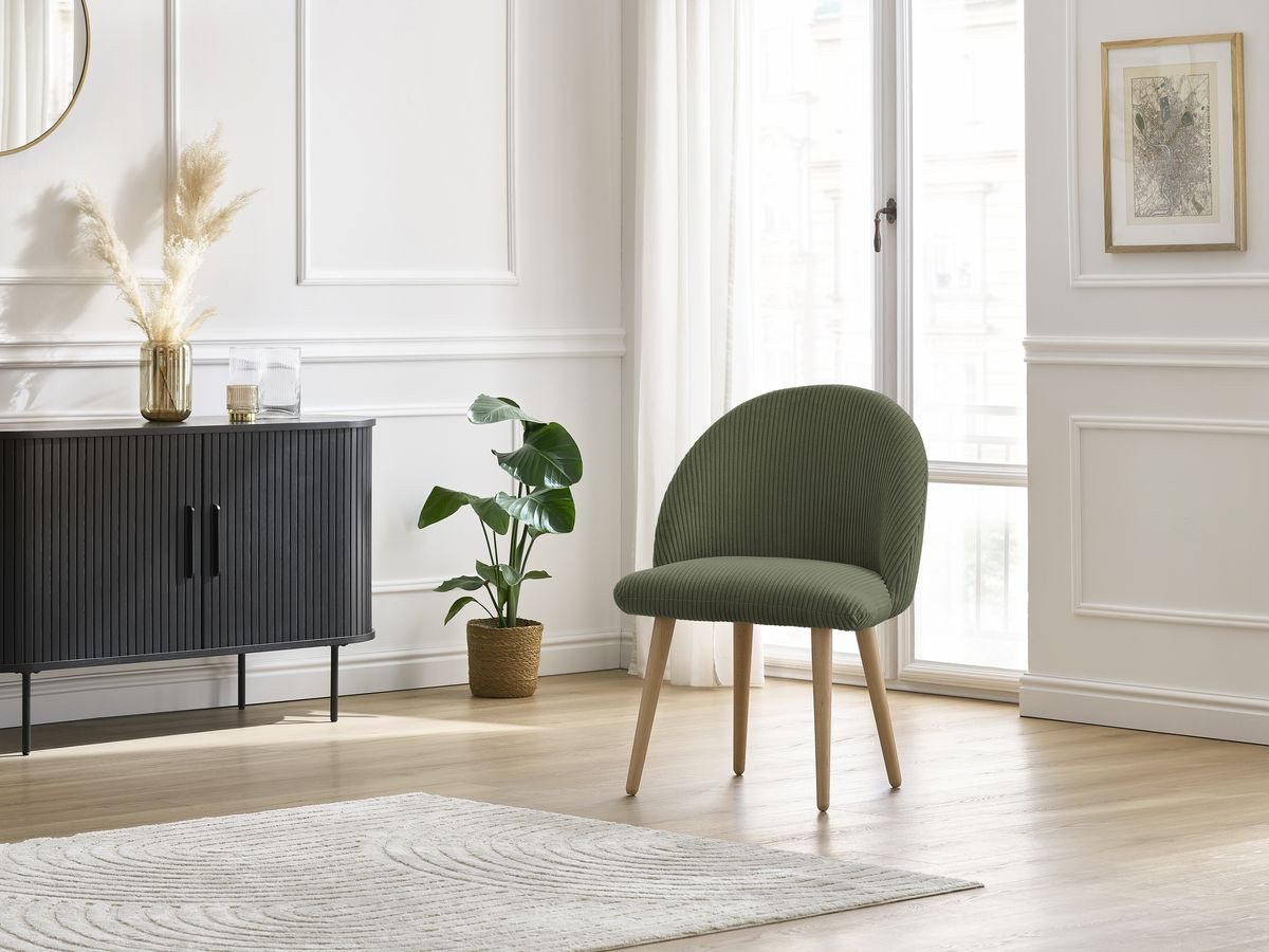 Chaise LALIE tissu velours côtelé et pieds scandinaves bois