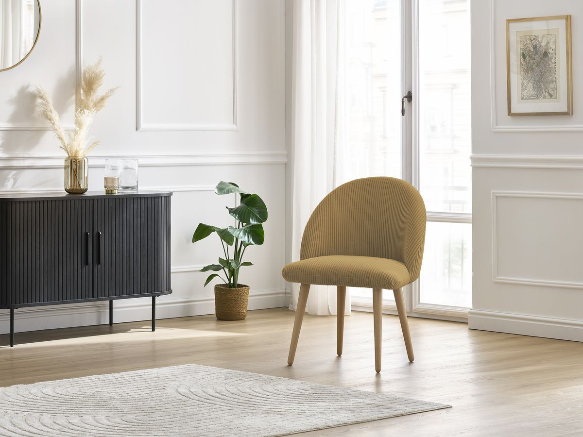 Chaise LALIE tissu velours côtelé et pieds scandinaves bois