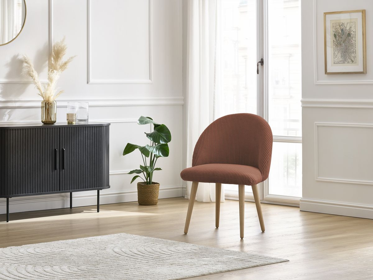 Chaise LALIE tissu velours côtelé et pieds scandinaves bois
