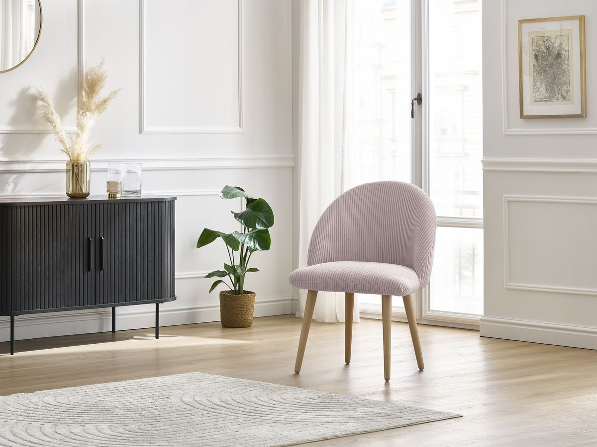 Chaise LALIE tissu velours côtelé et pieds scandinaves bois