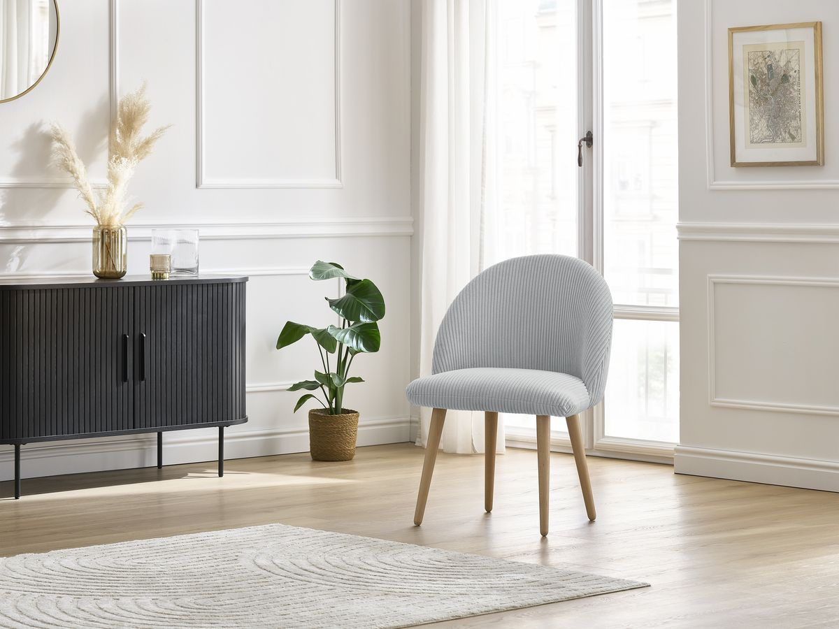 Chaise LALIE tissu velours côtelé et pieds scandinaves bois