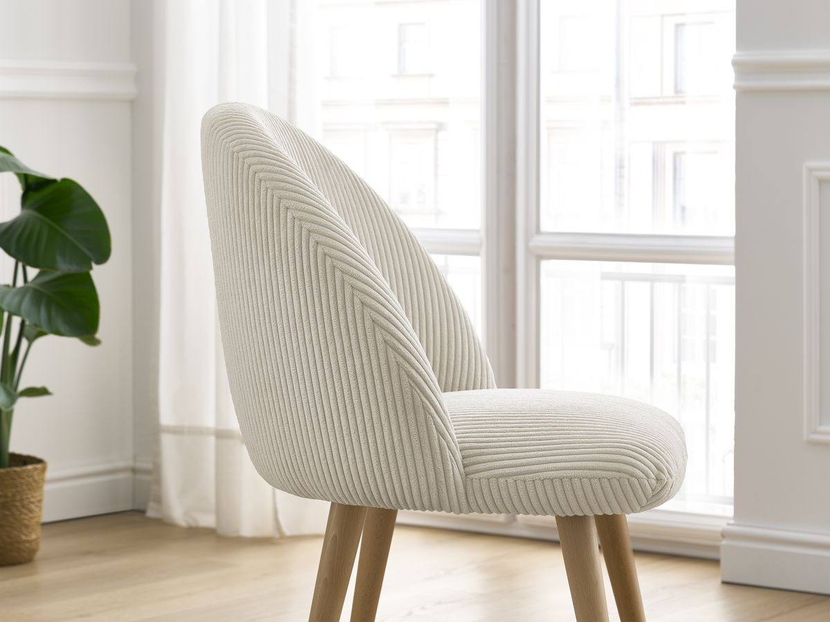 LALIE stoel in corduroy stof en Scandinavische houten poten