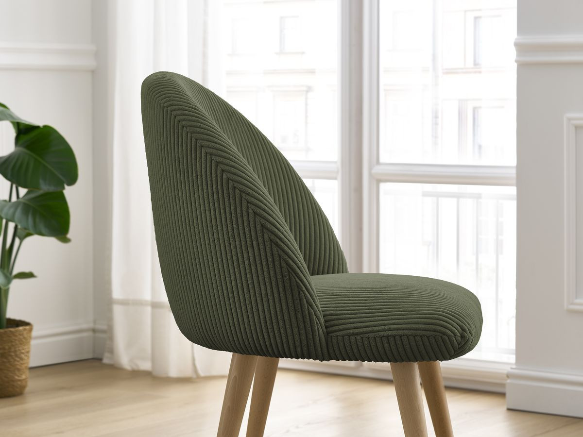 Chaise LALIE tissu velours côtelé et pieds scandinaves bois