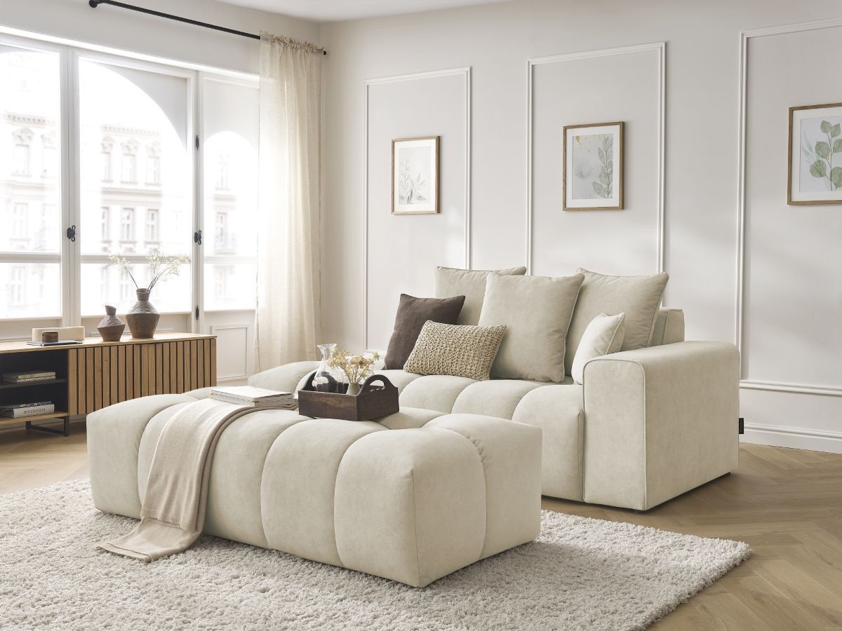 Canapé droit fixe MONT-BLANC velours avec pouf