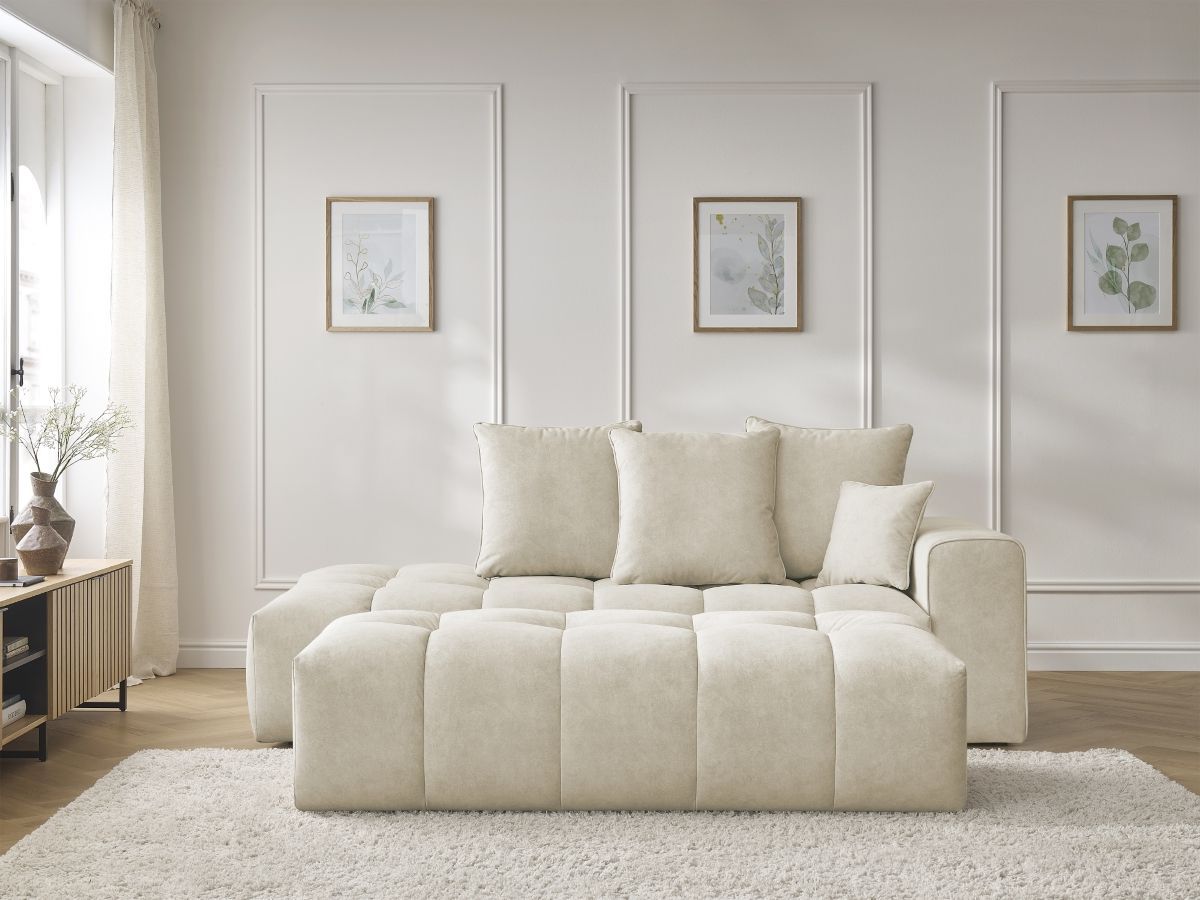 Canapé droit fixe MONT-BLANC velours avec pouf