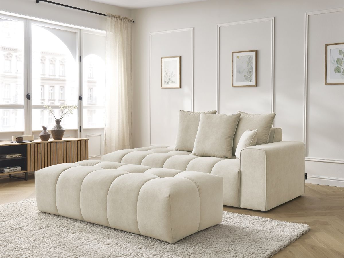 Canapé droit MONT-BLANC velours avec pouf beige — vue 5