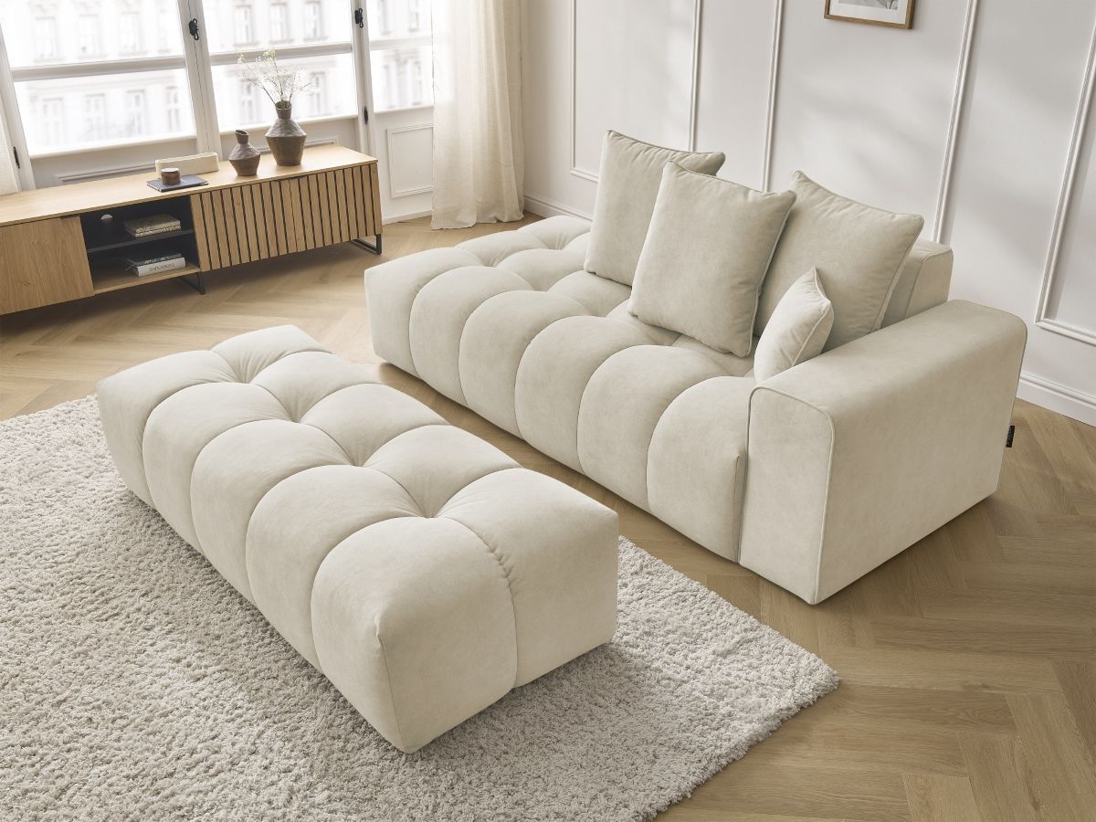 Canapé droit fixe MONT-BLANC velours avec pouf