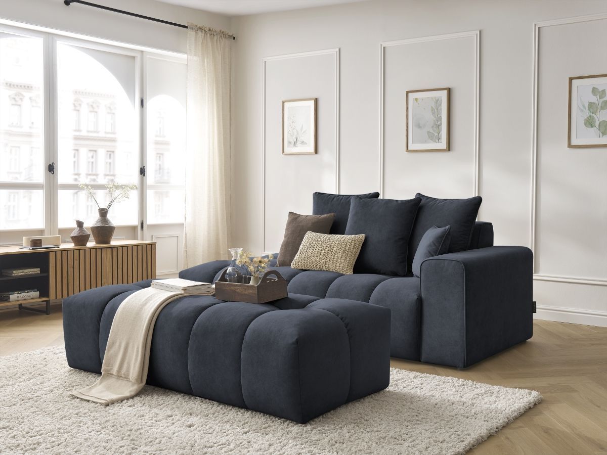 Canapé droit fixe MONT-BLANC velours avec pouf