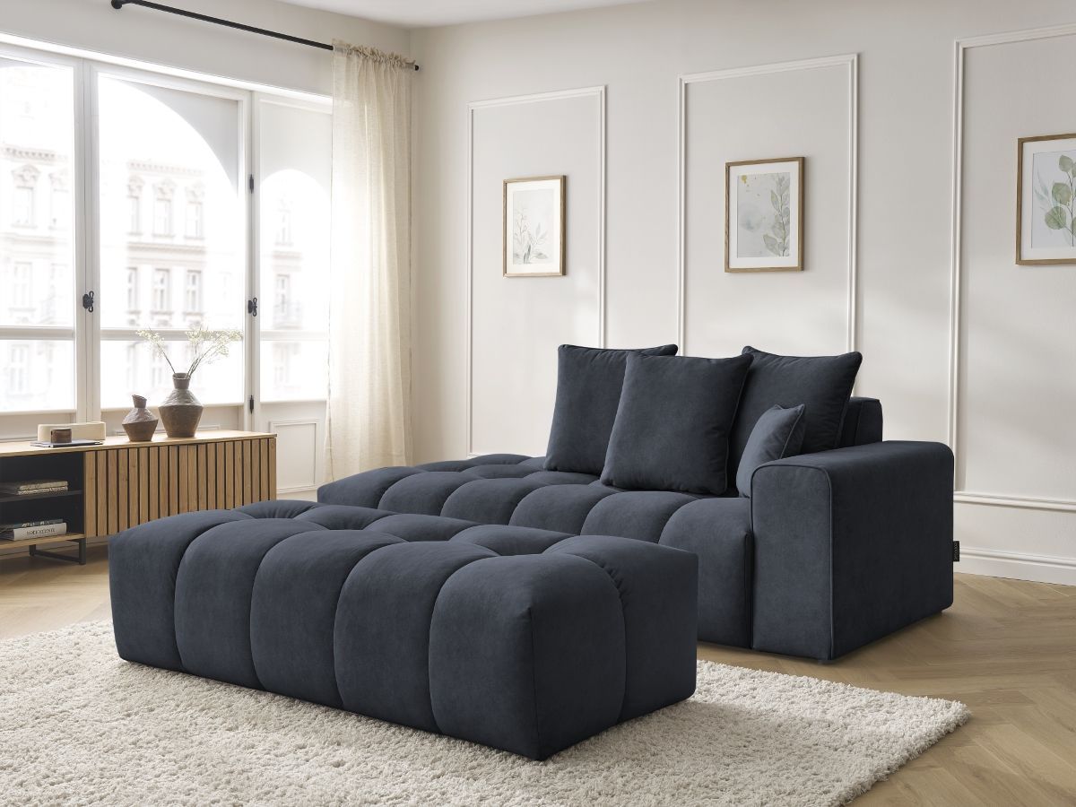 Canapé droit MONT-BLANC velours avec pouf bleu foncé — vue 5