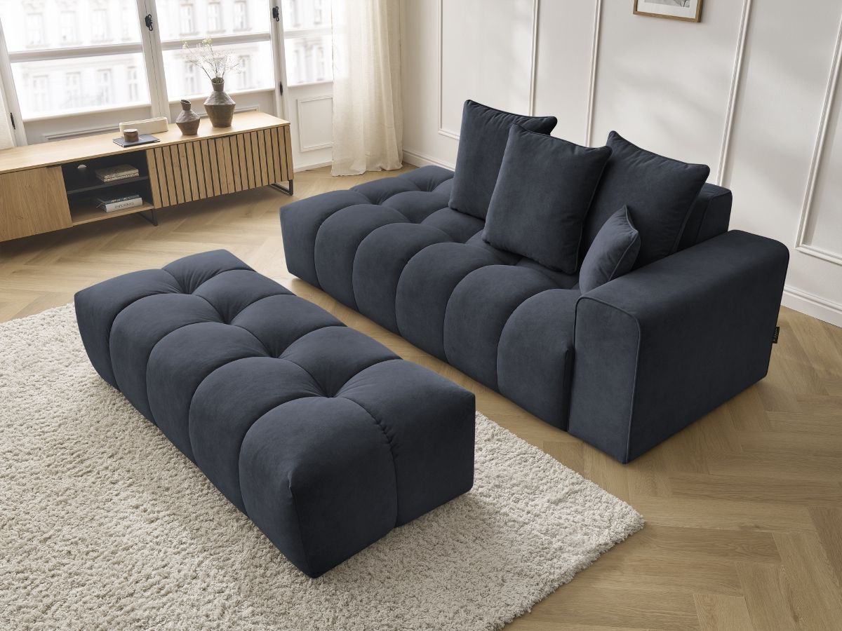 Canapé droit fixe MONT-BLANC velours avec pouf
