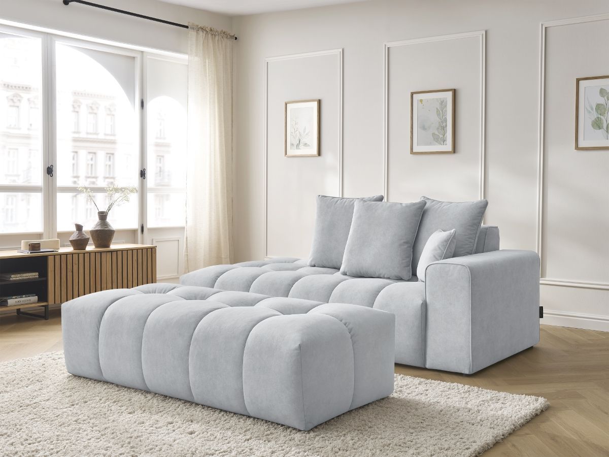 Canapé droit MONT-BLANC velours avec pouf gris clair — vue 5