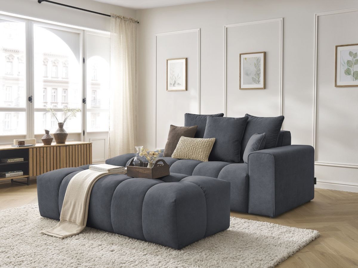 Canapé droit fixe MONT-BLANC velours avec pouf
