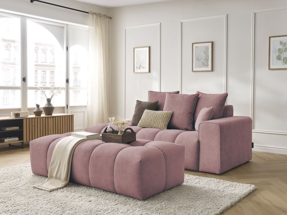 Canapé droit fixe MONT-BLANC velours avec pouf