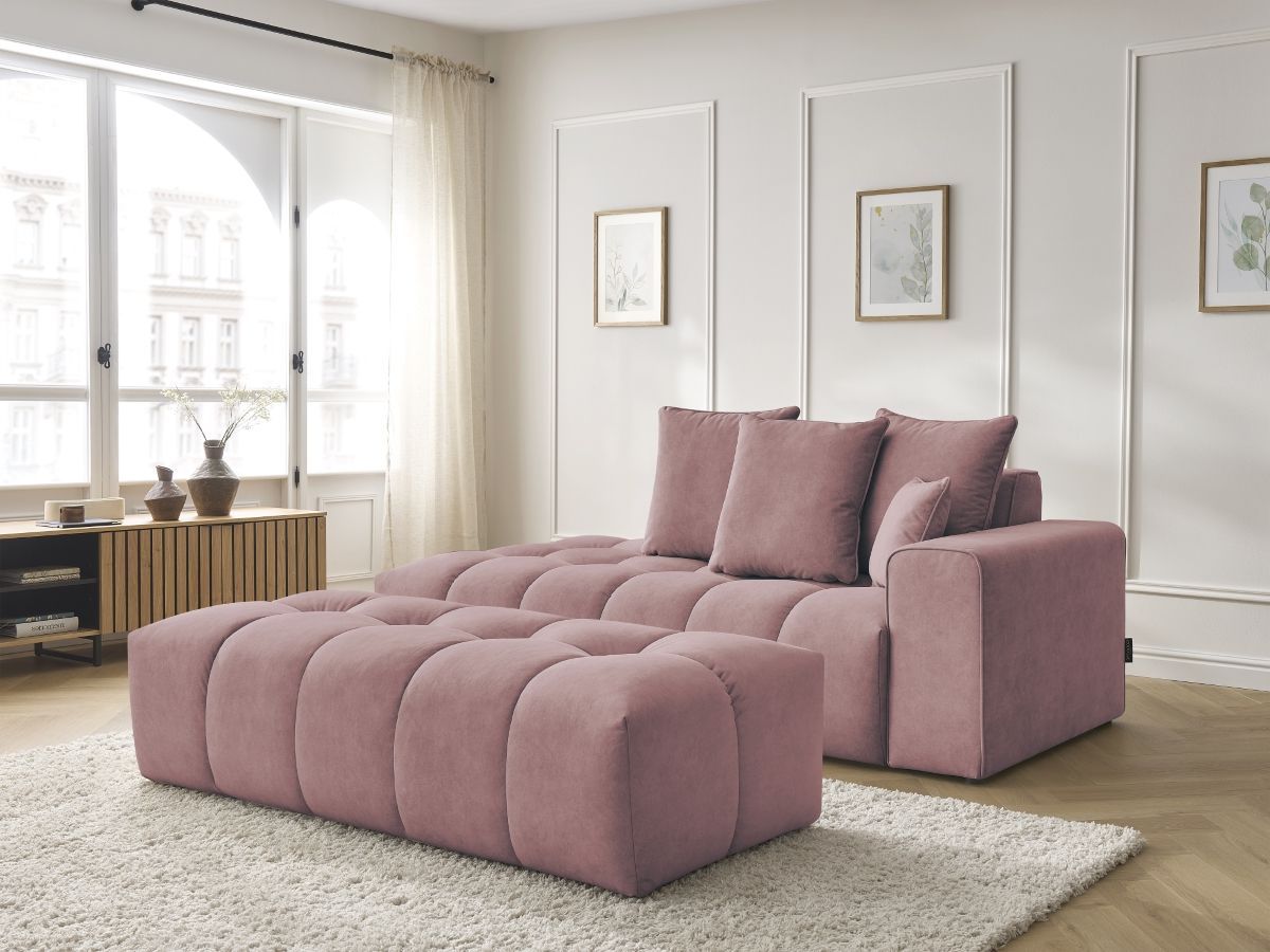 Canapé droit MONT-BLANC velours avec pouf rose — vue 5