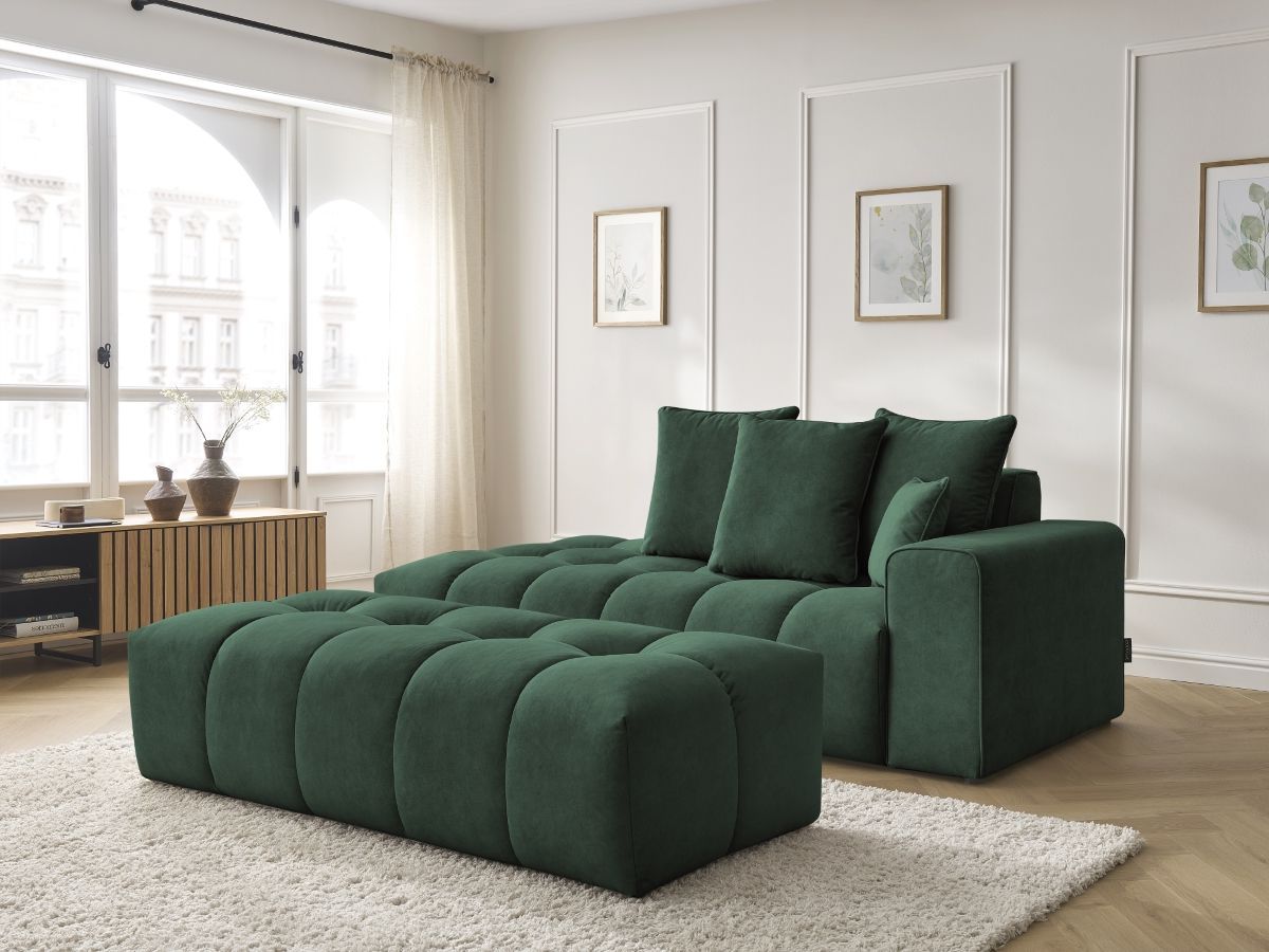 Canapé droit MONT-BLANC velours avec pouf vert — vue 5