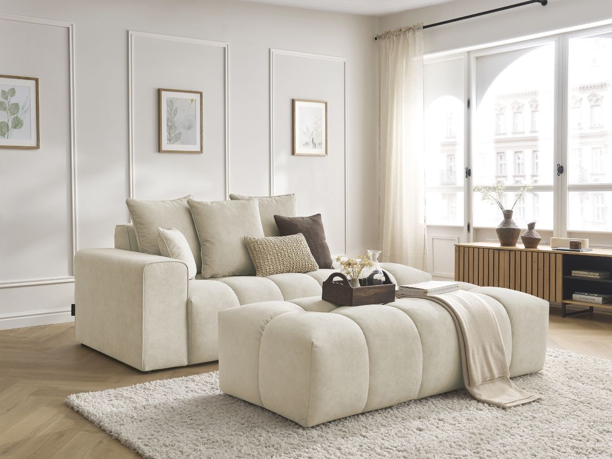 Canapé droit fixe MONT-BLANC velours avec pouf
