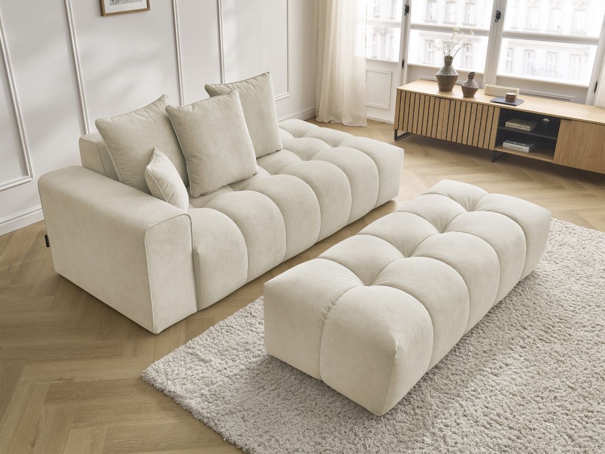 Canapé droit fixe MONT-BLANC velours avec pouf