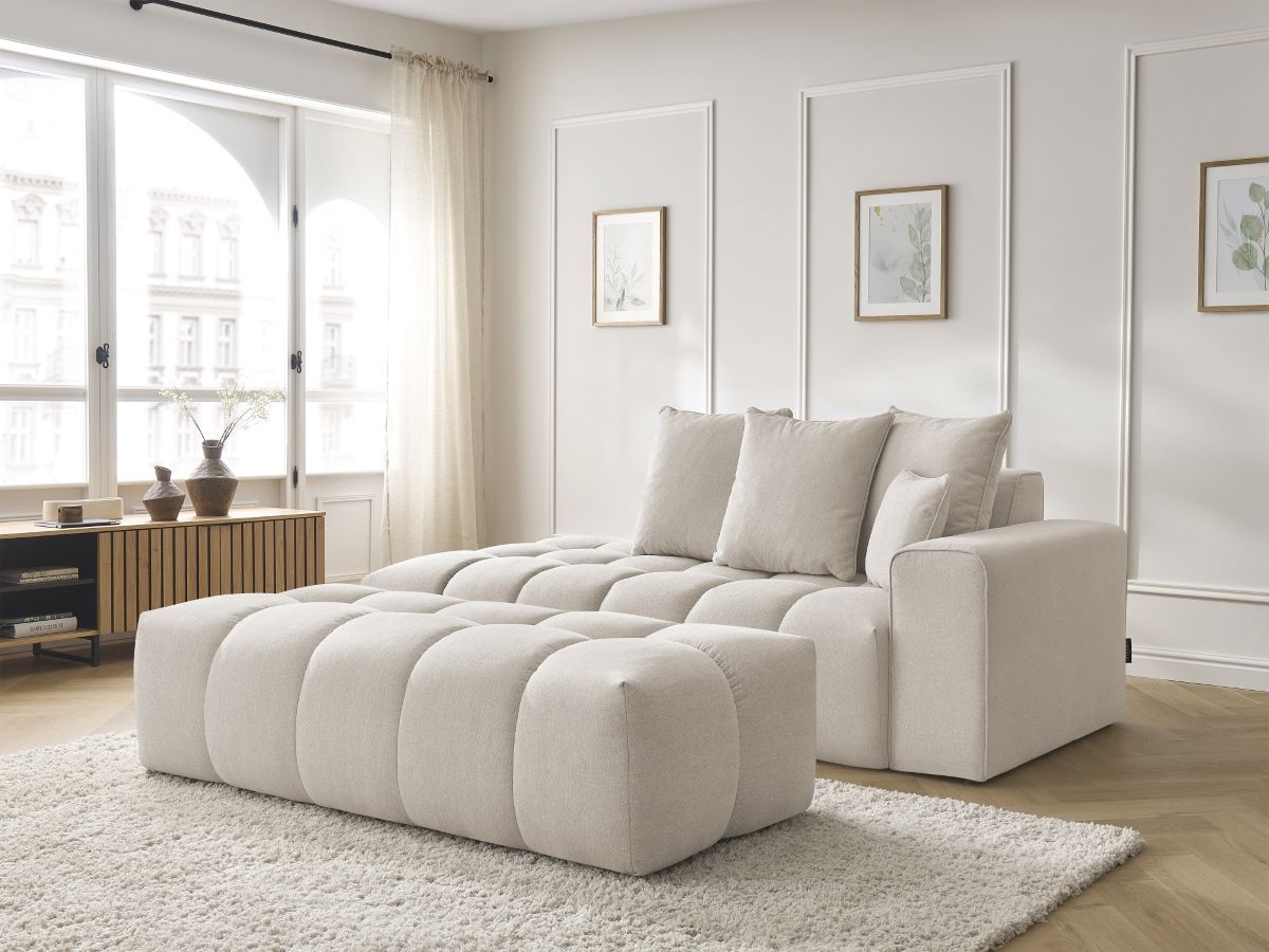 Canapé droit MONT-BLANC chiné avec pouf beige — vue 5