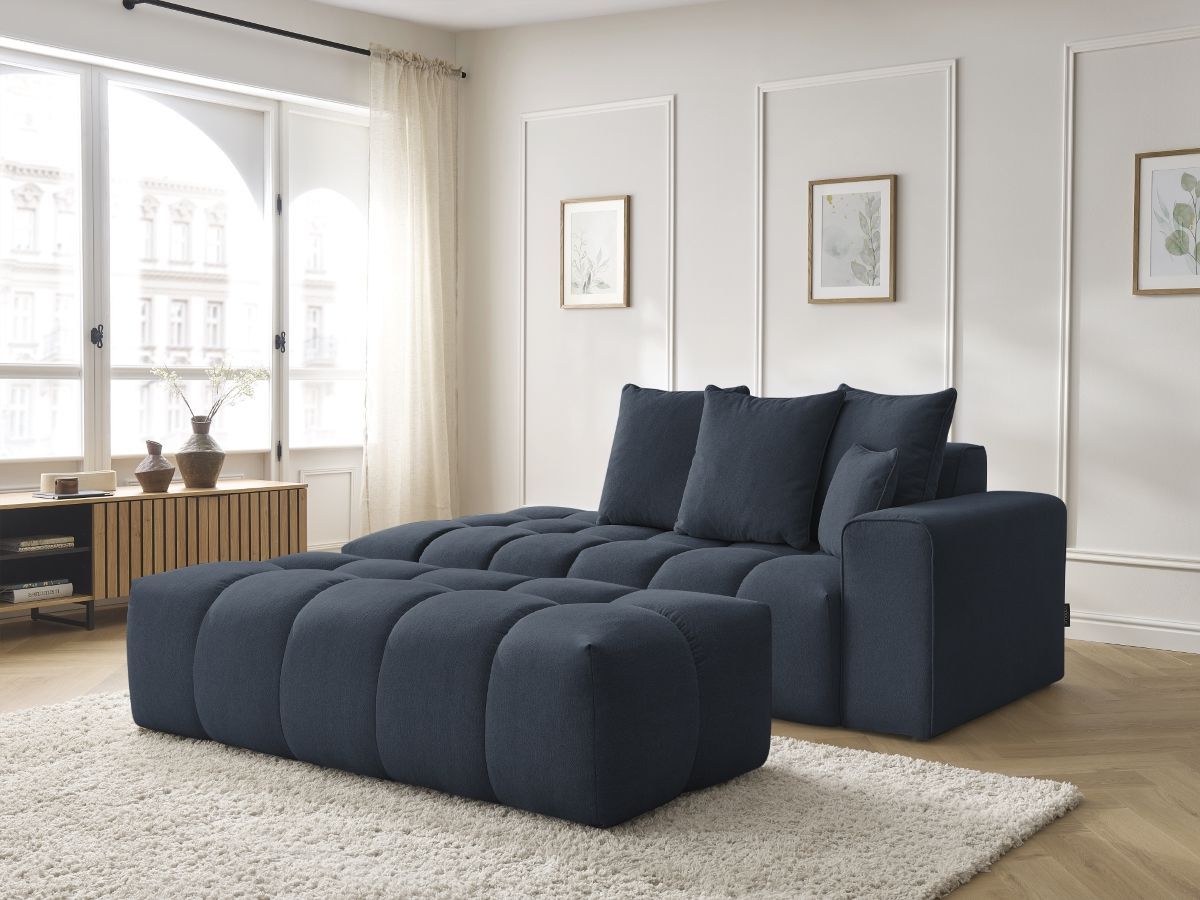Canapé droit MONT-BLANC chiné avec pouf bleu foncé — vue 5
