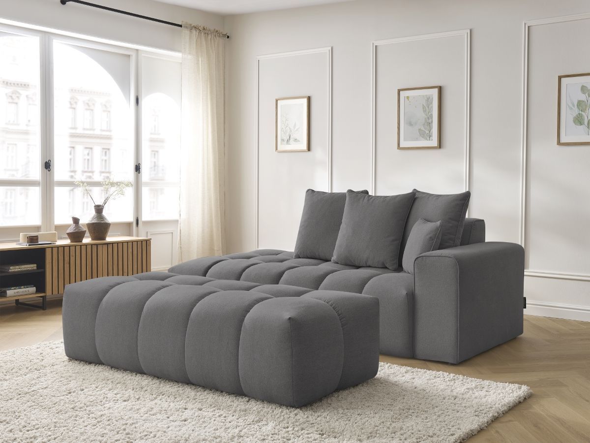 Canapé droit fixe MONT-BLANC tissu chiné avec pouf gris foncé  accoudoir droit BOBOCHIC 5 places - Vue supplémentaire 3
