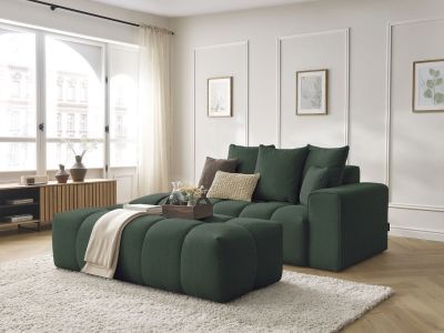 Canapé droit fixe MONT-BLANC tissu chiné avec pouf
