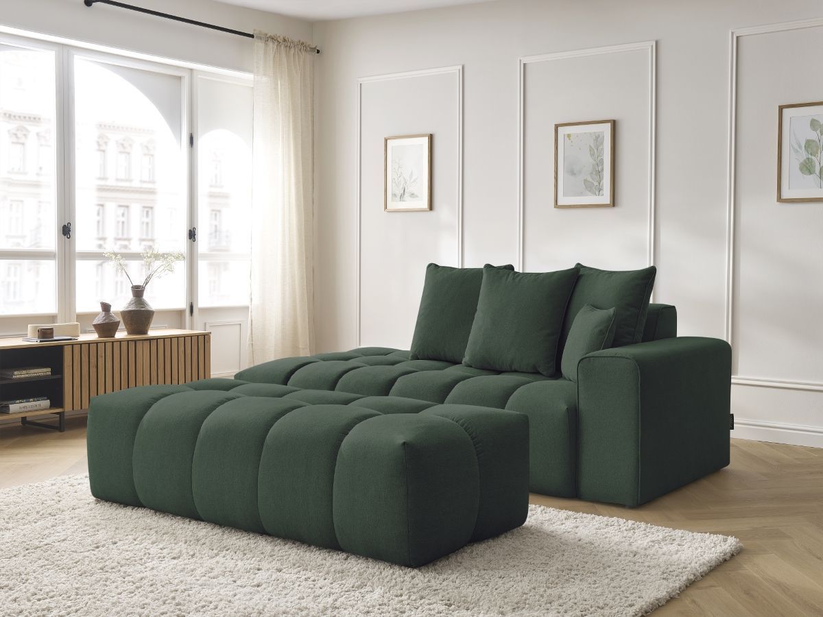 Canapé droit MONT-BLANC chiné avec pouf vert — vue 5