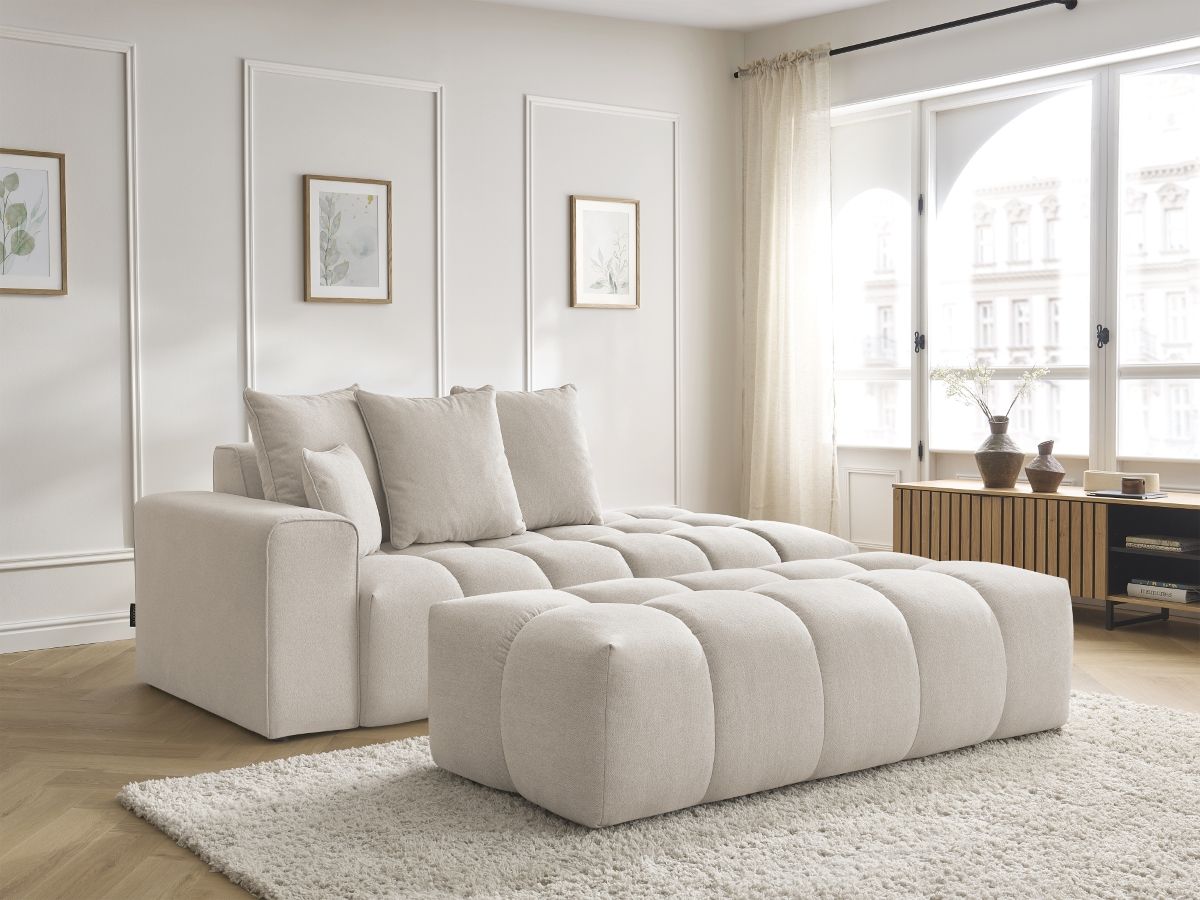 Canapé droit fixe MONT-BLANC tissu chiné avec pouf beige accoudoir gauche BOBOCHIC 5 places - Vue supplémentaire 3