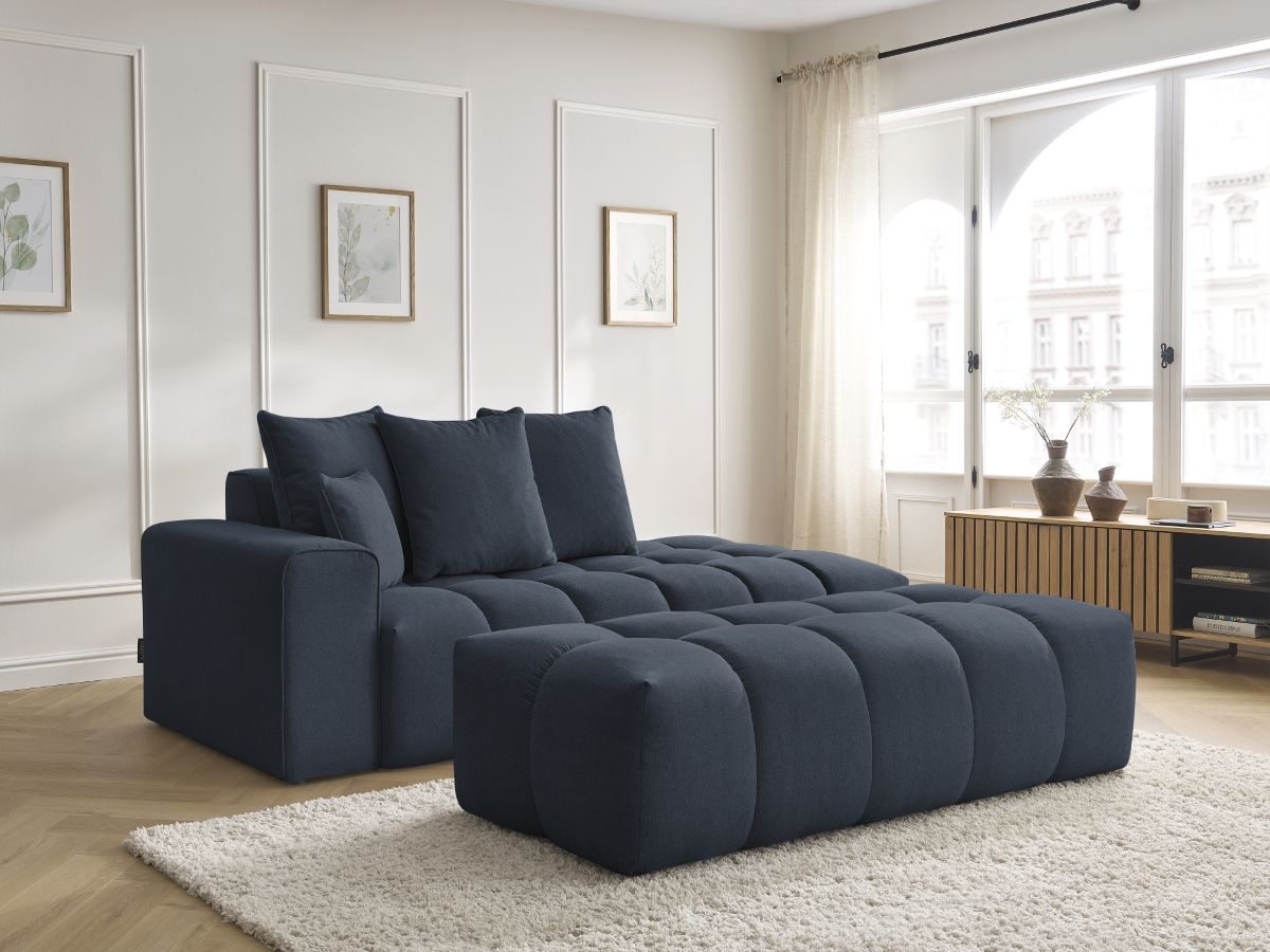Canapé droit fixe MONT-BLANC tissu chiné avec pouf bleu foncé accoudoir gauche BOBOCHIC 5 places - Vue supplémentaire 3