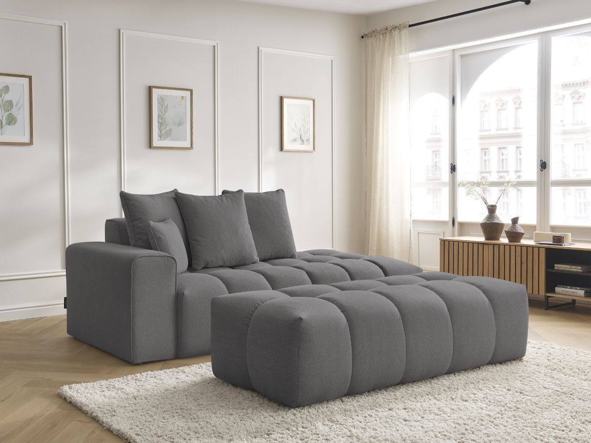Canapé droit fixe MONT-BLANC tissu chiné avec pouf gris foncé accoudoir gauche BOBOCHIC 5 places - Vue supplémentaire 3