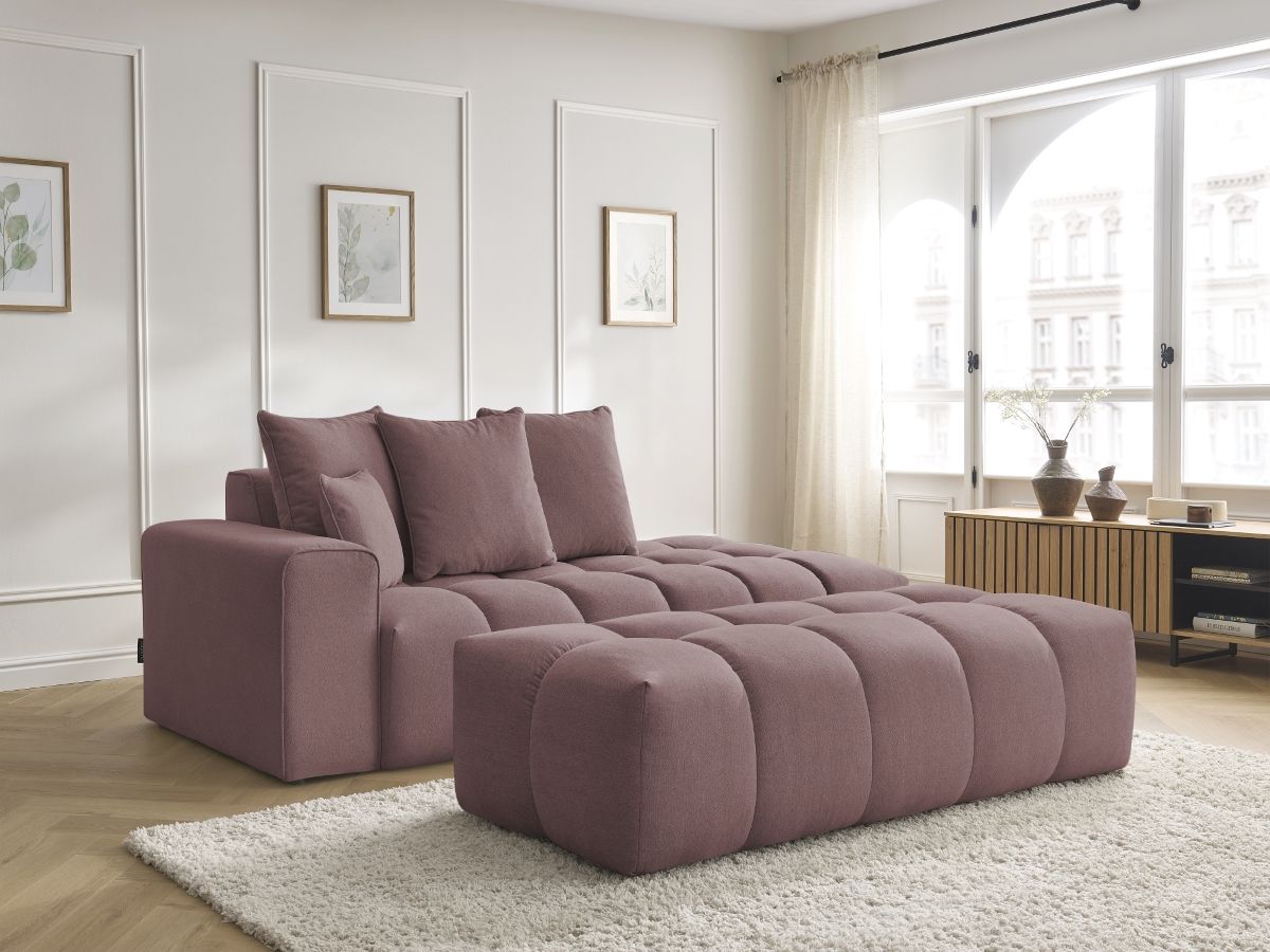 Canapé droit fixe MONT-BLANC tissu chiné avec pouf rose accoudoir gauche BOBOCHIC 5 places - Vue supplémentaire 3