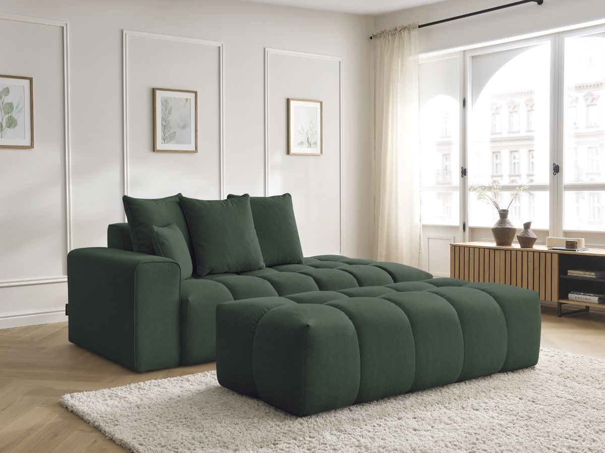 Canapé droit fixe MONT-BLANC tissu chiné avec pouf vert accoudoir gauche BOBOCHIC 5 places - Vue supplémentaire 3