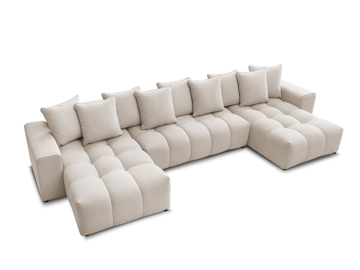 Canapé d'angle fixe EVEREST tissu chiné - Orange - Angle droit - 10 coussins