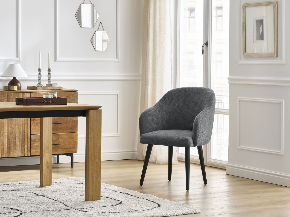 Lot de chaises SOPHIE tissu texturé et pieds scandinaves noirs