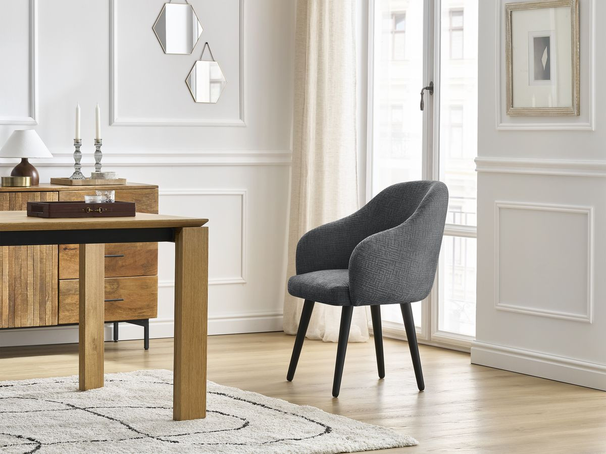 Lot de chaises SOPHIE tissu texturé et pieds scandinaves noirs