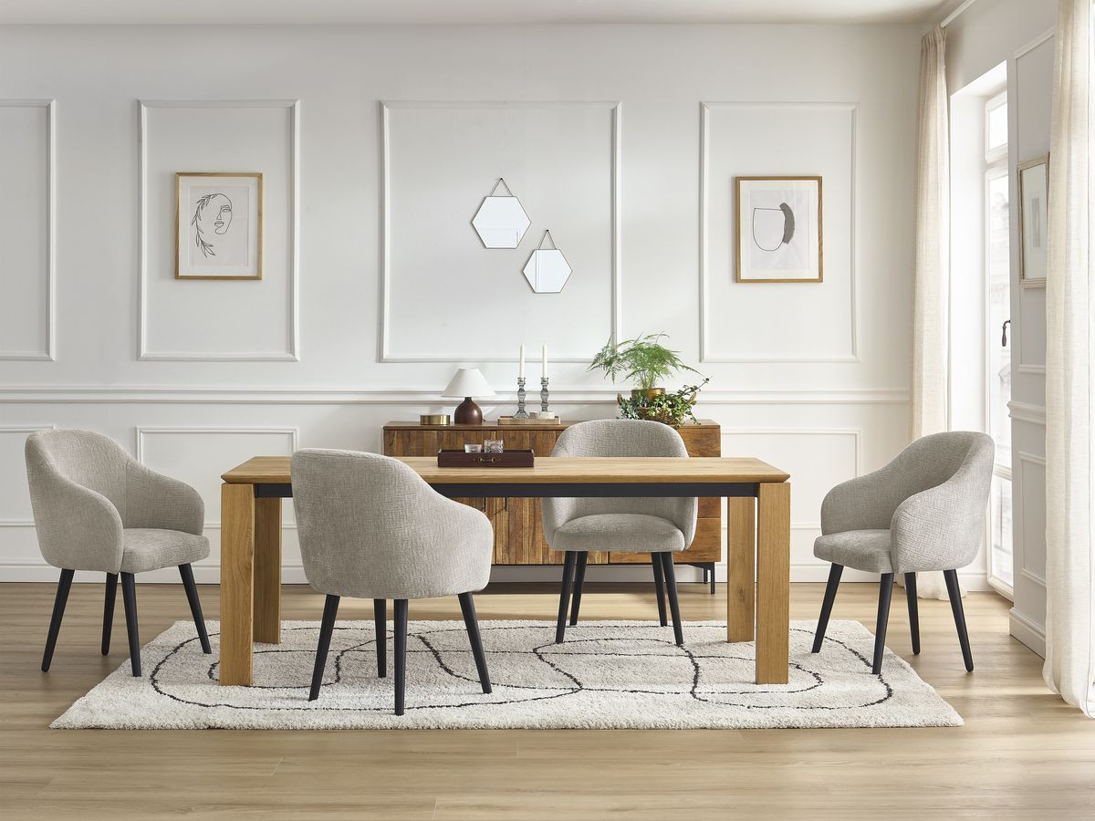 Lot de chaises SOPHIE tissu texturé et pieds scandinaves noirs