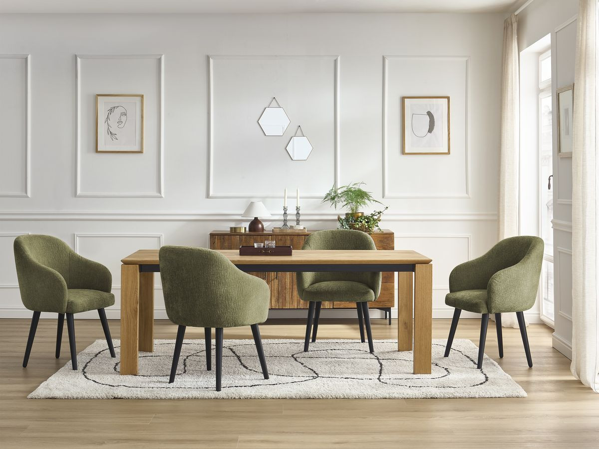 Lot de chaises SOPHIE tissu texturé et pieds scandinaves noirs