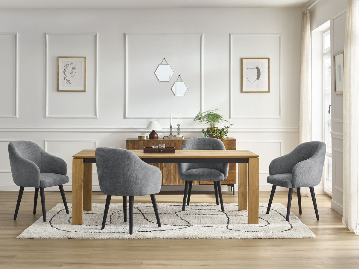 Lot de chaises SOPHIE tissu texturé et pieds scandinaves noirs