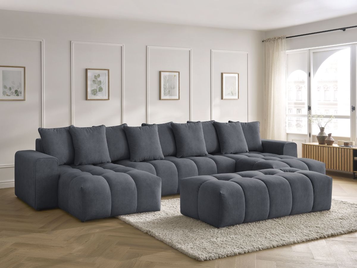 Canapé panoramique MONT-BLANC velours avec pouf gris foncé — vue 5
