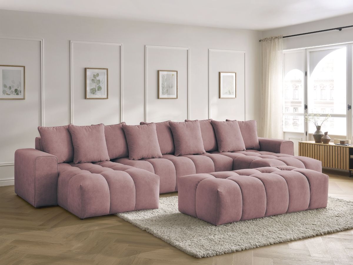 Canapé panoramique MONT-BLANC velours avec pouf rose — vue 5