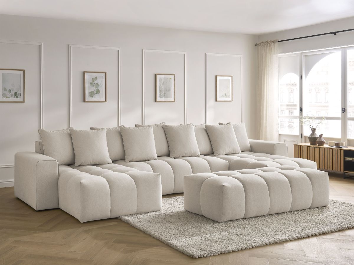 Canapé panoramique MONT-BLANC chiné avec pouf beige — vue 5