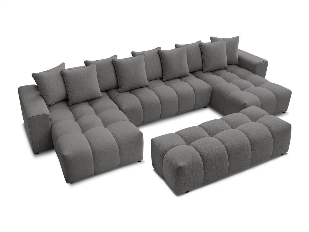 Canapé d'angle fixe EVEREST tissu chiné - Orange - Angle droit - 10 coussins