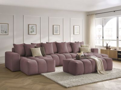 Canapé panoramique fixe MONT-BLANC tissu chiné avec pouf