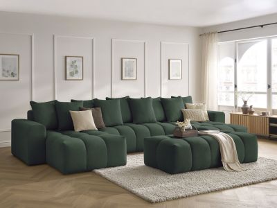 Canapé panoramique fixe MONT-BLANC tissu chiné avec pouf